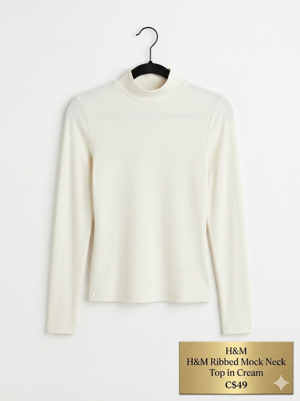 H&M Ribbed Mock Neck Top in Cream